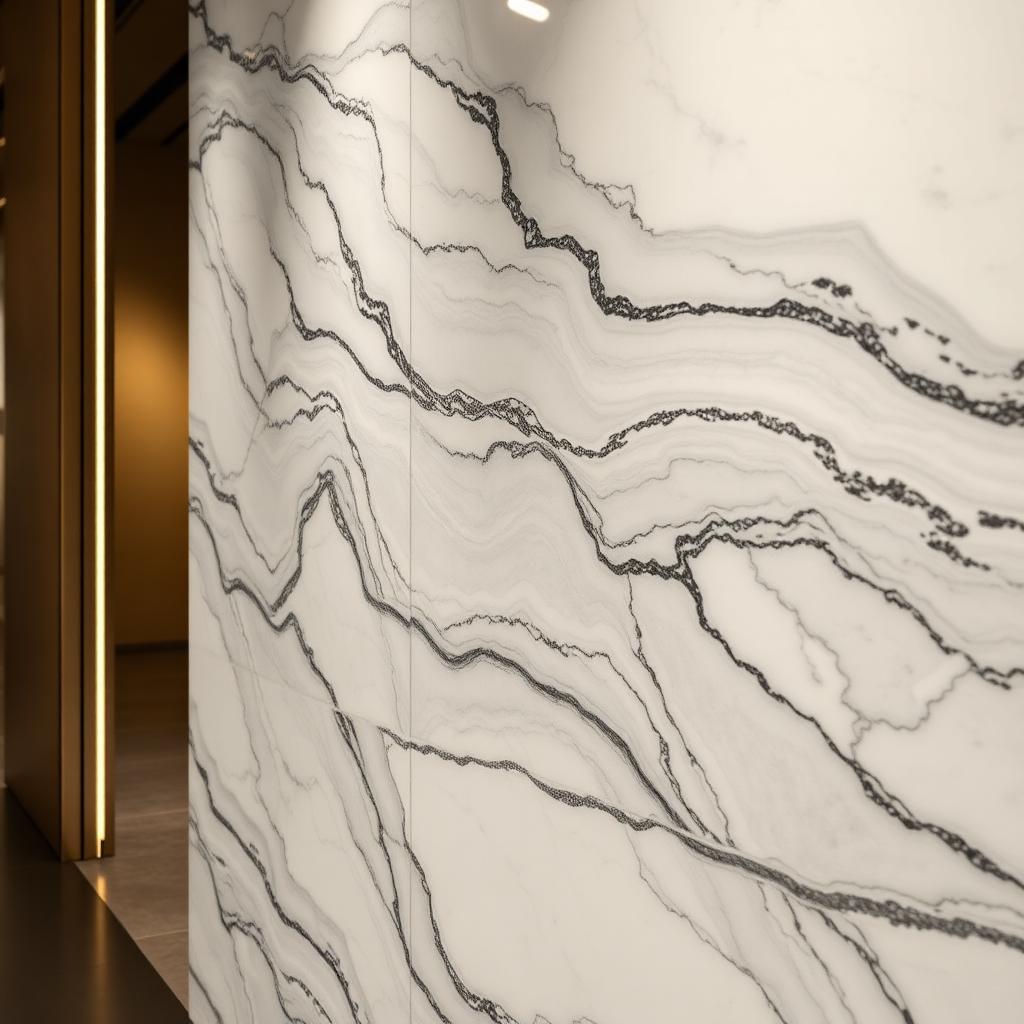Marble-Look Bookmatched tile at Elite Home Design